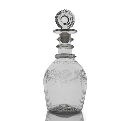 467 - Waterloo Glass Company, Cork, an Irish glass decanter and stopper, circa 1815-20, Prussian form with... 