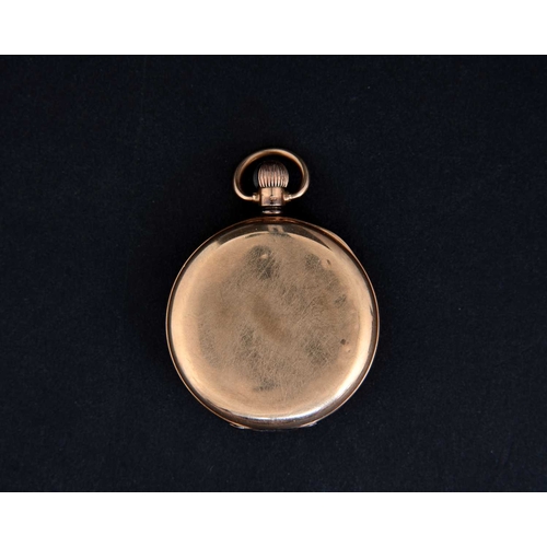 49 - A 9 carat gold Waltham pocket watch, Birmingham 1916, white enamelled dial with Arabic numerals and ... 