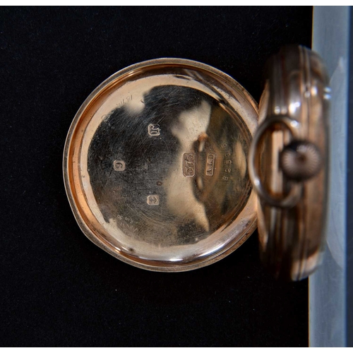 49 - A 9 carat gold Waltham pocket watch, Birmingham 1916, white enamelled dial with Arabic numerals and ... 