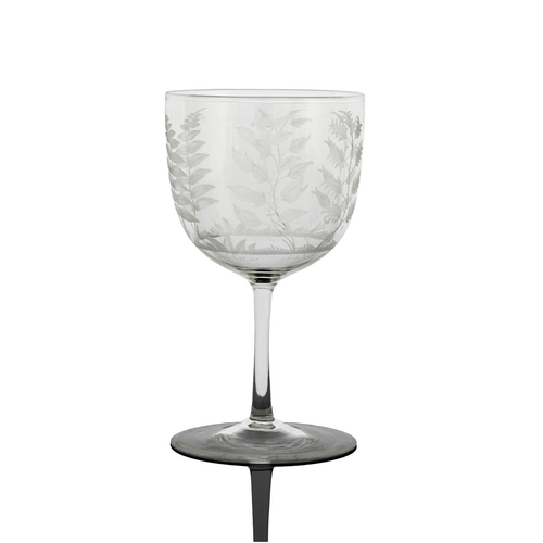 496 - James Powell and Sons, Whitefriars, an Aesthetic Movement fern etched wine glass, circa 1860s, model... 