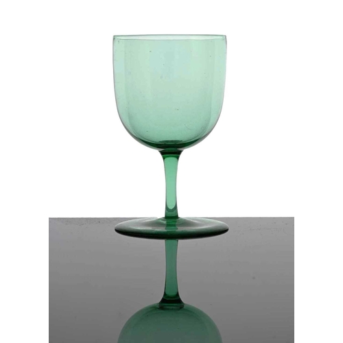 497 - Harry Powell for James Powell and Sons, Whitefriars, an Arts and Crafts apple green wine glass, circ... 