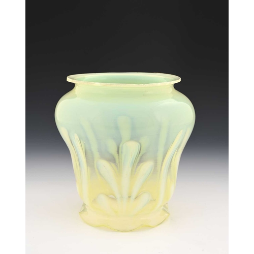 504 - John Walsh Walsh, an Arts and Crafts straw opal glass shade, circa 1900, double ogee gourd form, hon... 