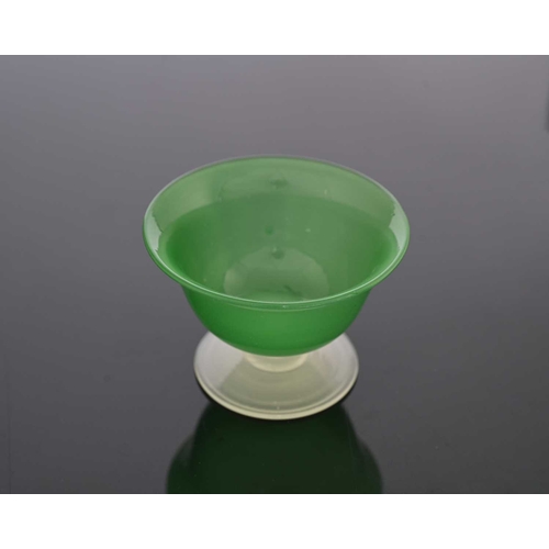 511 - Frederick Carder for Steuben, a green Jade and Alabaster glass pedestal bowl, circa 1920s, the circu... 