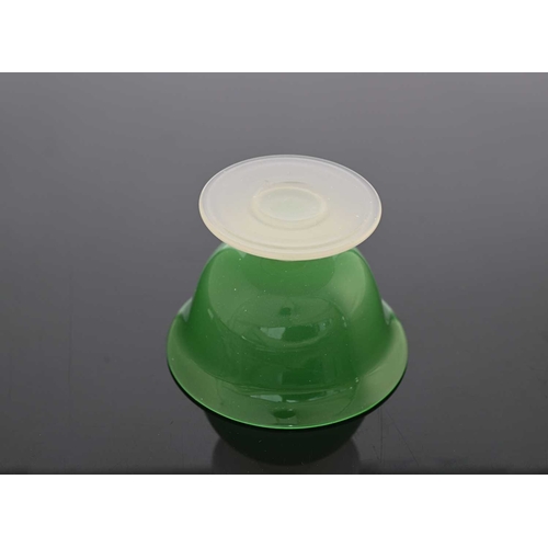 511 - Frederick Carder for Steuben, a green Jade and Alabaster glass pedestal bowl, circa 1920s, the circu... 