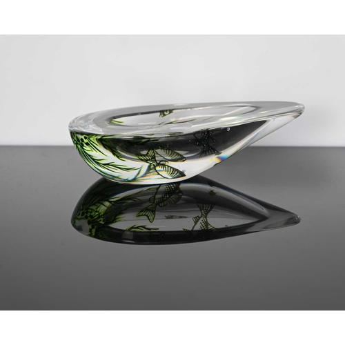 520 - Edward Hald for Orrefors, a Graal glass dish, designed 1938, shallow half pear form, decorated with ... 