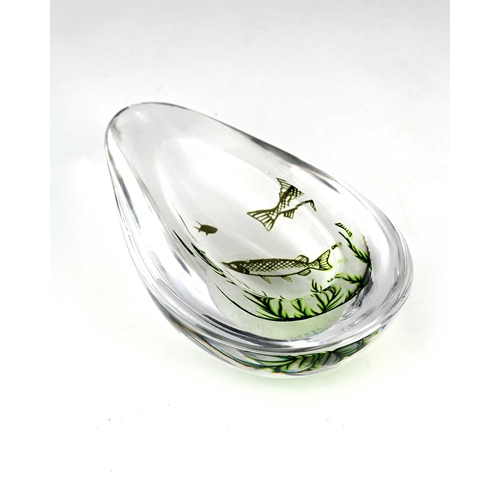 520 - Edward Hald for Orrefors, a Graal glass dish, designed 1938, shallow half pear form, decorated with ... 