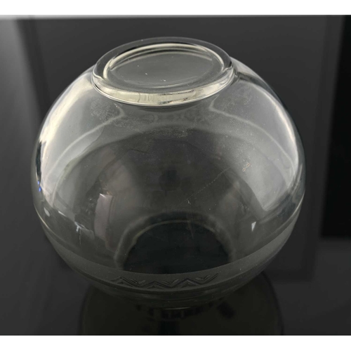 521 - Edward Hald for Orrefors, an Art Deco smoked glass vase, 1930, spherical form, cut with a central de... 