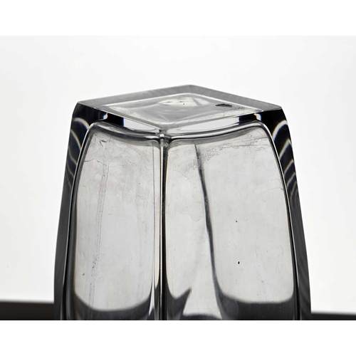 523 - Vicke Lindstrand for Orrefors, a Modernist glass decanter, shouldered form with square section base ... 