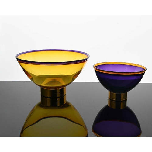 531 - Michael Hunter, Twist Studio, two silver gilt mounted glass bowls, 2001, each of rounded footed form... 