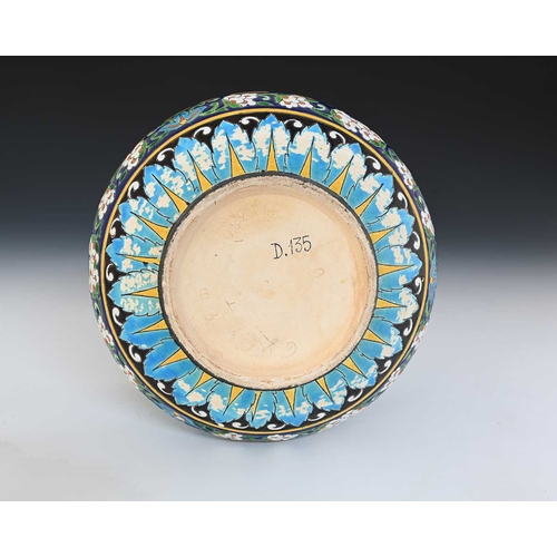 539 - J Vieillard, Bordeaux, a French enamelled faience art pottery jardiniere in the Persian Longwy style... 