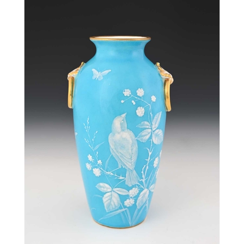 544 - Christopher Dresser (attributed) for Minton, a pate sur pate bleu celeste vase, 1875, shouldered for... 