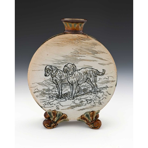 557 - Hannah and Florence Barlow for Doulton Lambeth, a stoneware moonflask vase, 1883, one side decorated... 