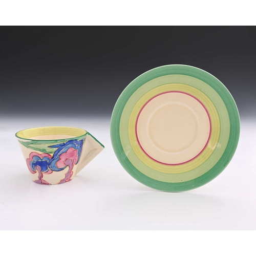 566b - Clarice Cliff, a Blue and Pink Trees cup and saucer