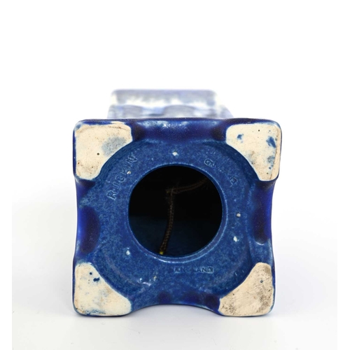 576 - Ruskin Pottery, a Crystalline glazed lamp base, circa 1932, square section plinth form on bracket fo... 