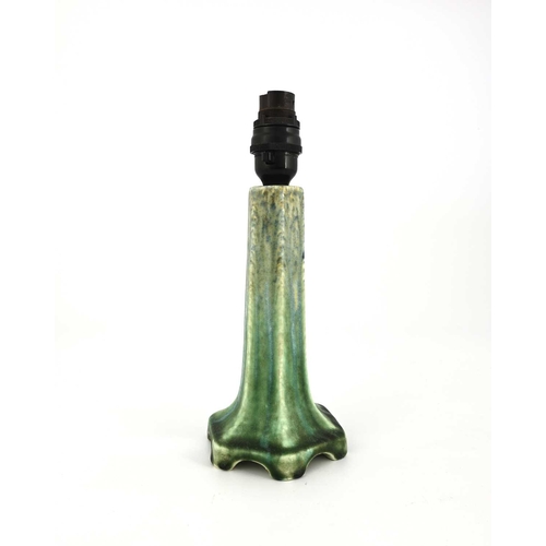 577 - Ruskin Pottery, a Crystalline glazed lamp base, circa 1932, hexagonal section trumpet form on bracke... 