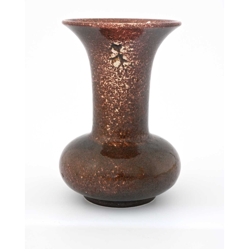 579 - Ruskin Pottery, an Aventurine Crystalline glazed vase, 1911, bulbous form with trumpet neck, copper ... 