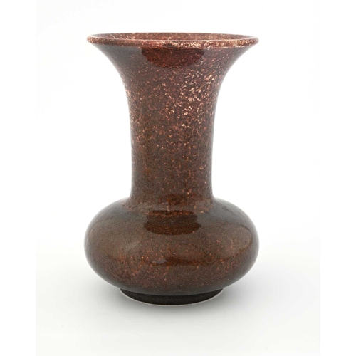 579 - Ruskin Pottery, an Aventurine Crystalline glazed vase, 1911, bulbous form with trumpet neck, copper ... 