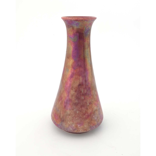 580 - Ruskin Pottery, a Lustre glazed vase, 1927, flared conical form, pink hares fur, impressed marks, 24... 