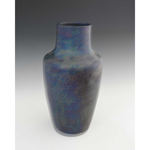 586 - Ruskin Pottery, a large Kingfisher blue lustre vase, 1919, shouldered form, matte iridescent glaze, ... 