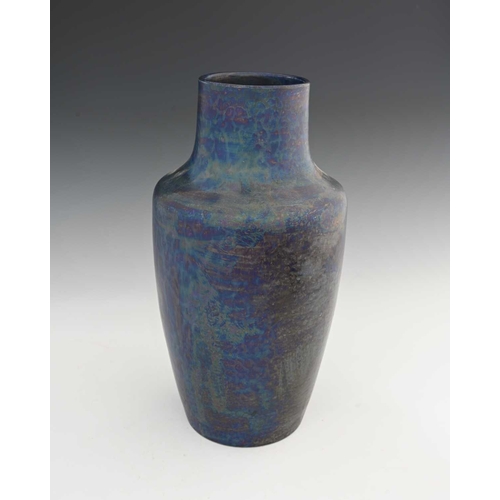 586 - Ruskin Pottery, a large Kingfisher blue lustre vase, 1919, shouldered form, matte iridescent glaze, ... 