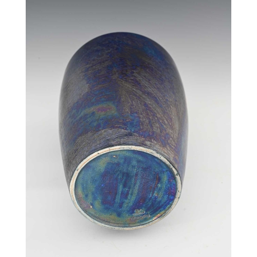 586 - Ruskin Pottery, a large Kingfisher blue lustre vase, 1919, shouldered form, matte iridescent glaze, ... 