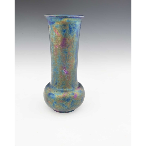 587 - Ruskin Pottery, a Kingfisher blue lustre vase, 1925, bulbous form with elongated cylindrical neck an... 