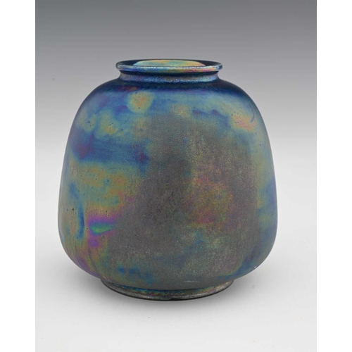 595 - Ruskin Pottery, a Kingfisher blue lustre vase, 1922, conical ovoid form, iridescent matte crystallin... 