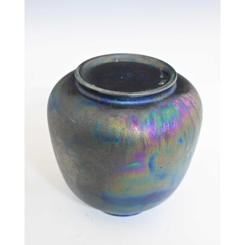 595 - Ruskin Pottery, a Kingfisher blue lustre vase, 1922, conical ovoid form, iridescent matte crystallin... 