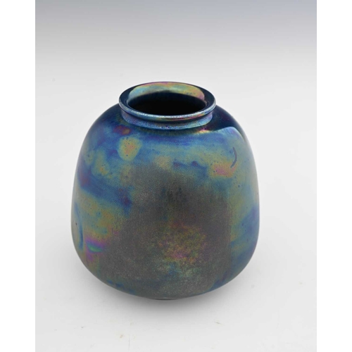 595 - Ruskin Pottery, a Kingfisher blue lustre vase, 1922, conical ovoid form, iridescent matte crystallin... 