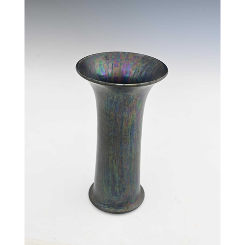 596 - Ruskin Pottery, a Kingfisher blue lustre vase, 1912, lily or flared sleeve form, matte iridescent gl... 