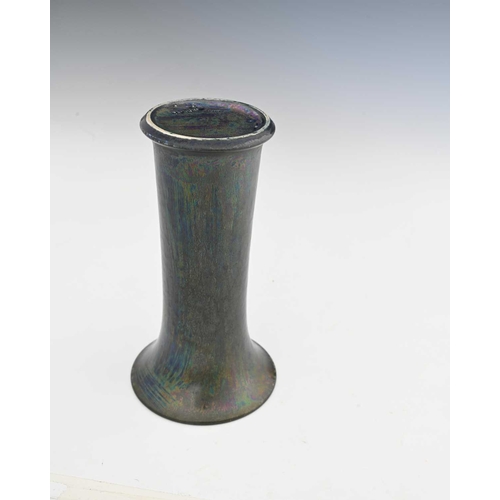 596 - Ruskin Pottery, a Kingfisher blue lustre vase, 1912, lily or flared sleeve form, matte iridescent gl... 