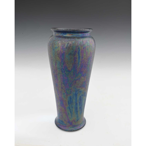 597 - Ruskin Pottery, a Kingfisher blue lustre vase, 1913, tapered and shouldered form, matte iridescent c... 