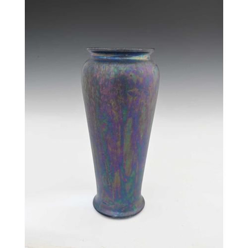 597 - Ruskin Pottery, a Kingfisher blue lustre vase, 1913, tapered and shouldered form, matte iridescent c... 