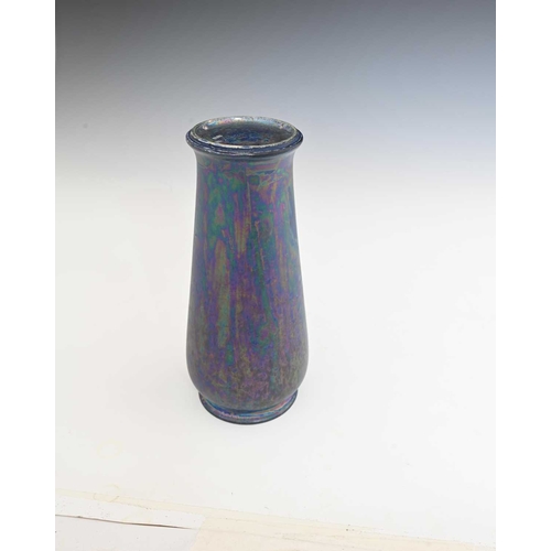 597 - Ruskin Pottery, a Kingfisher blue lustre vase, 1913, tapered and shouldered form, matte iridescent c... 