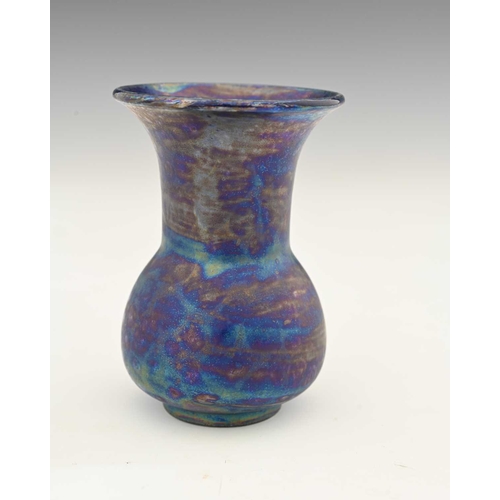 598 - Ruskin Pottery, a Kingfisher blue lustre vase, 1921, conical bulbous form with wide everted rim and ... 