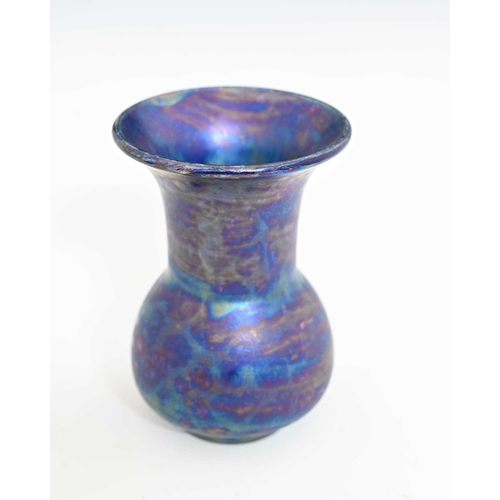 598 - Ruskin Pottery, a Kingfisher blue lustre vase, 1921, conical bulbous form with wide everted rim and ... 