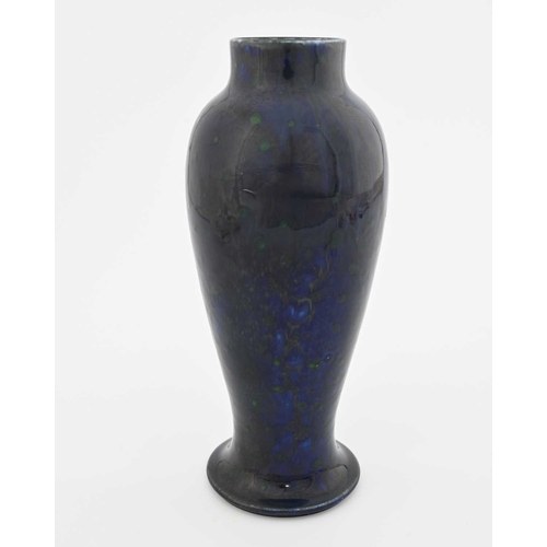 612 - Ruskin Pottery, a Souffle glazed vase, 1911, inverse baluster form with cylindrical neck, green spot... 