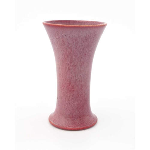 617 - Ruskin Pottery, a Souffle glazed vase, 1905, flared trumpet form, pink hares fur glaze, impressed ma... 