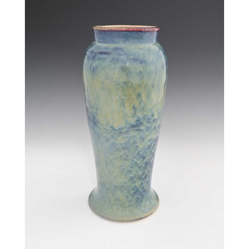 639 - Ruskin Pottery, a large High Fired vase, 1926, slender inverse baluster form, pale blue hares fur ov... 