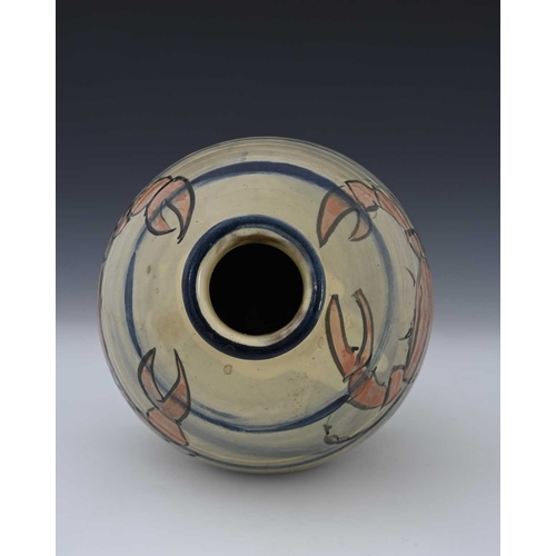 667 - Philip Leach (British, 1947), a Springfield studio pottery globular vase, painted crabs against blue... 