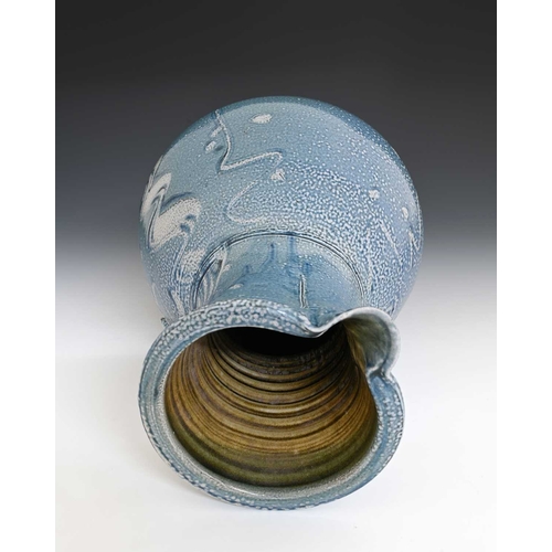 669 - Michael Casson, a large studio pottery salt glazed jug, ovoid form with wide neck, incised vertical ... 