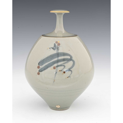 678 - Derek Clarkson (Brtiish, 1928-2013), a thrown stoneware bottle with flattened sides, (front and back... 