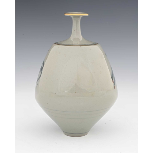 678 - Derek Clarkson (Brtiish, 1928-2013), a thrown stoneware bottle with flattened sides, (front and back... 