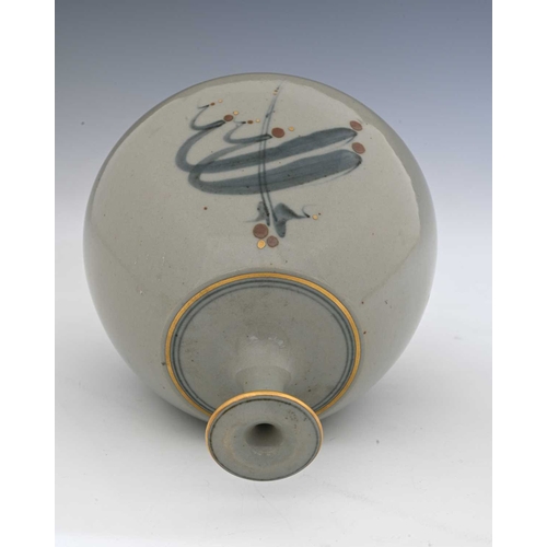 678 - Derek Clarkson (Brtiish, 1928-2013), a thrown stoneware bottle with flattened sides, (front and back... 