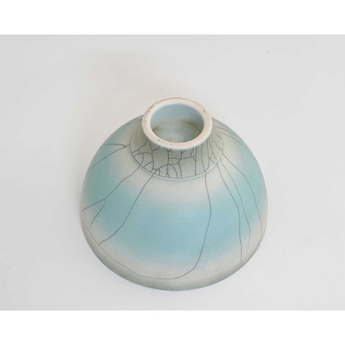 682 - David White (British, 1934-2011), a carved rim porcelain bowl, decorated with a light turquoise crac... 