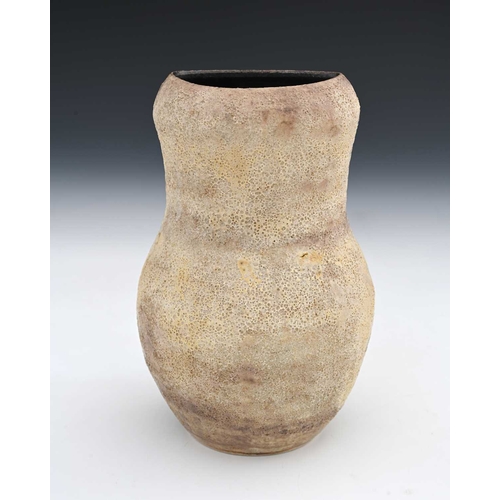 685 - Chris Carter (British, 1945), a thrown and altered vase, decorated in a silicon carbide glaze on the... 