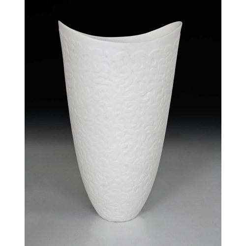 688 - Sasha Wardell (British, 1956), a large slip cast bone china vase, smooth white inside with a repeati... 