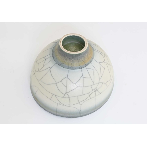 692 - David White (British, 1934-2011), a carved rim porcelain bowl, decorated with a pale grey crackle gl... 