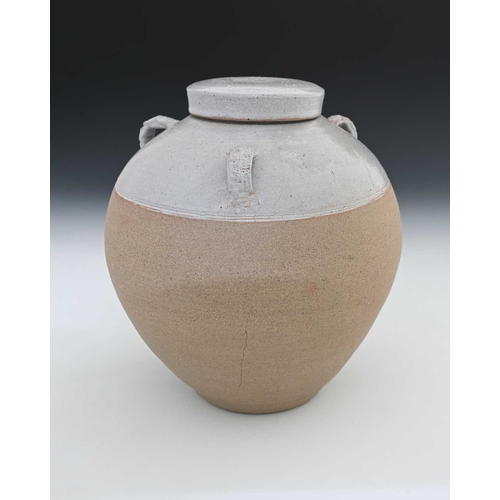 696 - Edmund de Waal (British, 1964), an early stoneware lidded jar with triple lugs, 23cm high