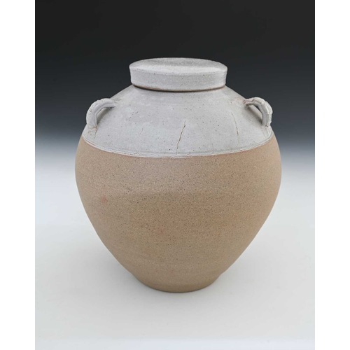 696 - Edmund de Waal (British, 1964), an early stoneware lidded jar with triple lugs, 23cm high